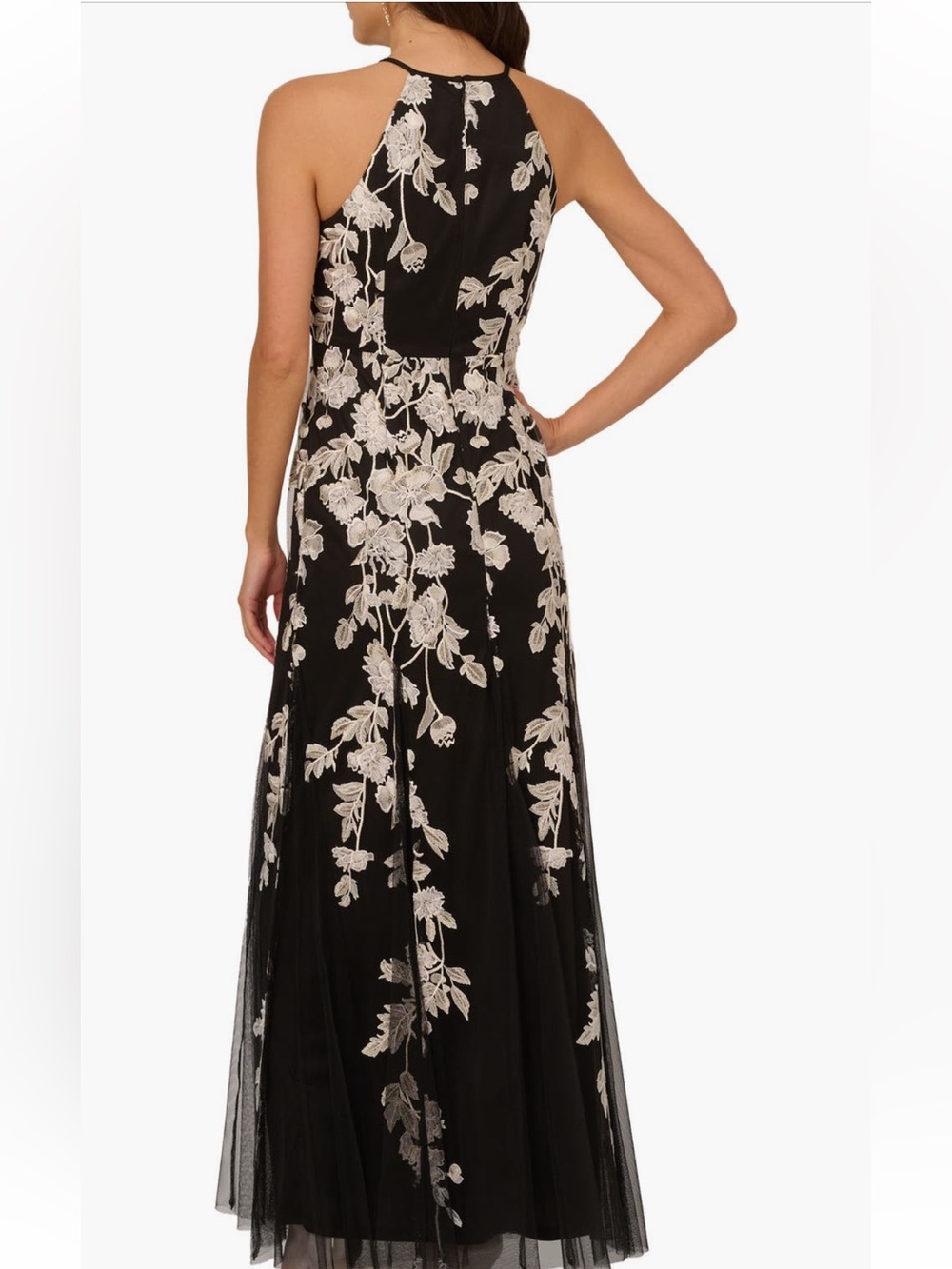 Adrianna Papell Black Maxi Dress with Cream Floral Embroidery - Picture 3 of 3